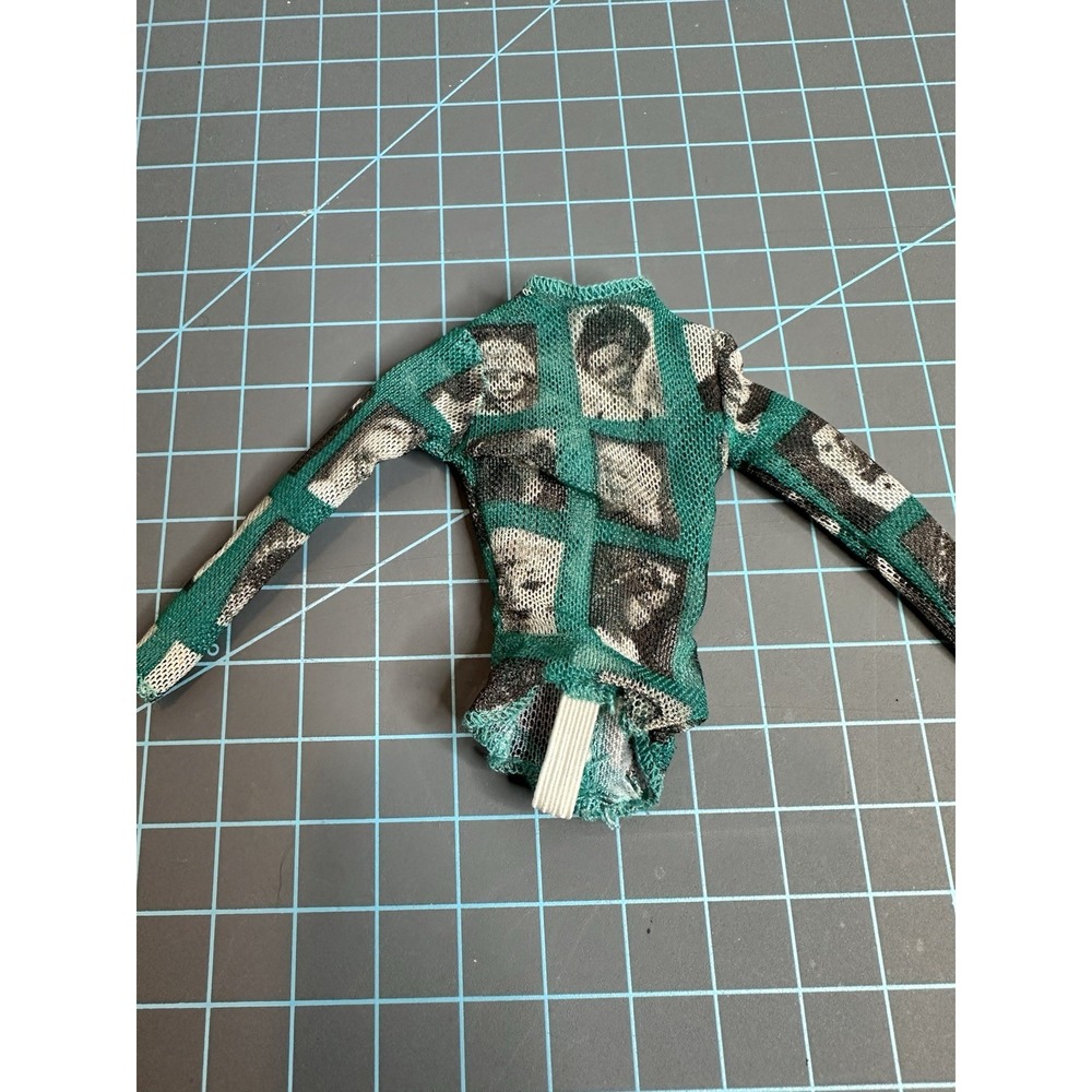 Barbie Sheer Teal Bodysuit One Piece Long Sleeve Mesh See Through Photo Print